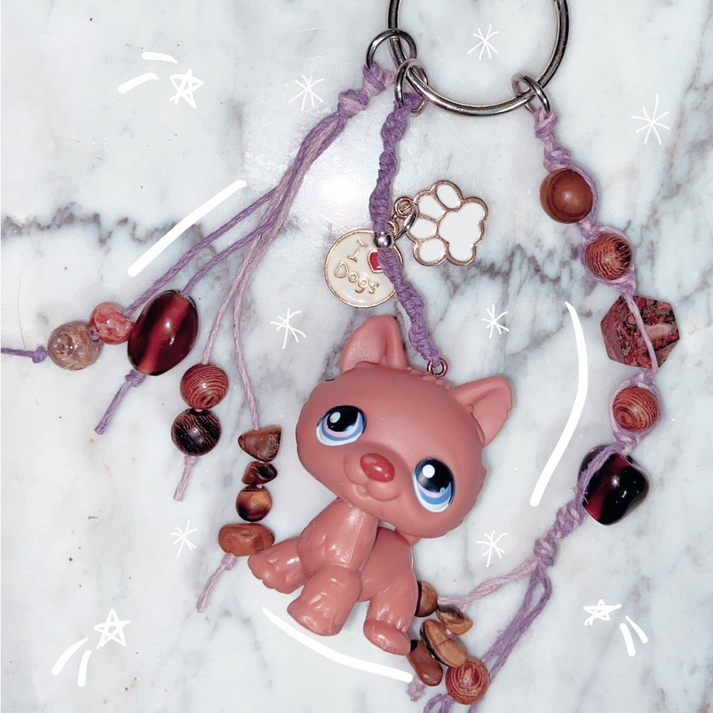 Custom Littlest Pet Shop LPS Dog Brown Husky Handmade Keychain